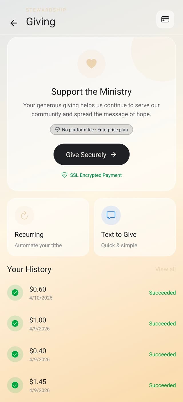 Online giving in the Shepard app